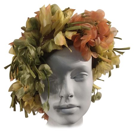1960s Christian Dior Autum600nal Hat W/ Silk Florals and Leaves Over Netting For Sale at 1stDibs
