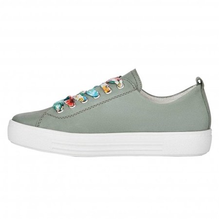 Green Ribbon Lace Up Leather Upper Ladies Trainer By Remonte At Walk In Style