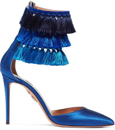 Claudia Schiffer Loulou's Tasseled Satin Pumps - Blue