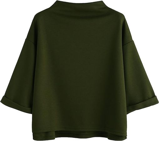 SweatyRocks Women's 3/4 Sleeve Mock Neck Basic Loose T-Shirt Elegant Top Army Green Small at Amazon Women’s Clothing store