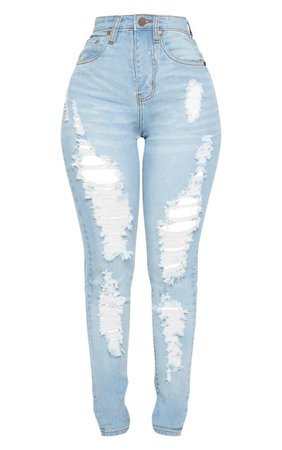 Shape Light Wash Rip Skinny Jeans | Curve | PrettyLittleThing USA