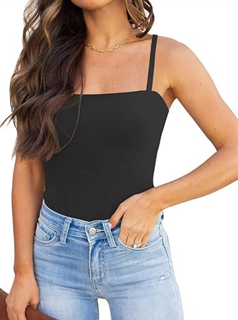 Women's Summer Sexy Adjustable Spaghetti Strap Square Neck Sleeveless Party Club Night Shirts Leotard Fashion Going Out Tank Thong Bodysuits Tops Trendy Black Small at Amazon Women’s Clothing store