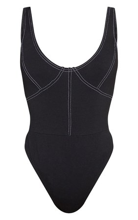 Shape Black Binding Bodysuit | Curve | PrettyLittleThing
