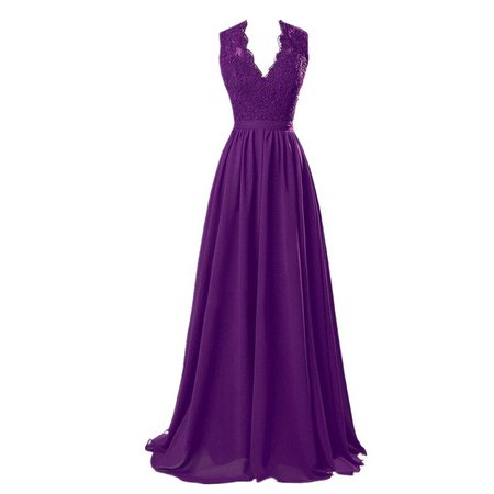 Deep-V Purple Evening Gown