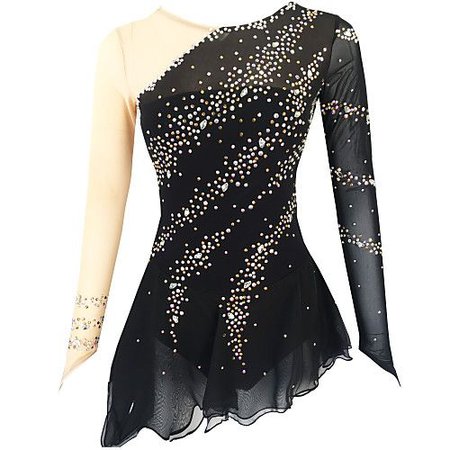 Black Sparkly One-Shoulder Figure Skating Dress