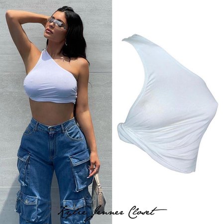 Kylie Jenner Closet • 2001 gucci by tomford Sheer White One Shoulder Twisted Crop