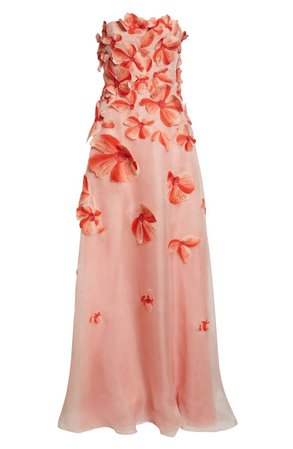 Lela Rose Floral Appliqué Slik Organza A-Line Gown | Nordstrom