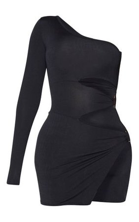 Shape Black Slinky One Shoulder Ring Detail Bodycon Dress | PrettyLittleThing