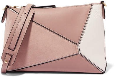 Puzzle Mini Textured-leather And Suede Shoulder Bag - Blush