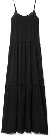 Tiered Crinkled Cotton-gauze Maxi Dress - Black