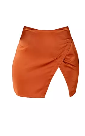 Burnt Orange Satin Tie Wrap Mini Skirt | PrettyLittleThing CA