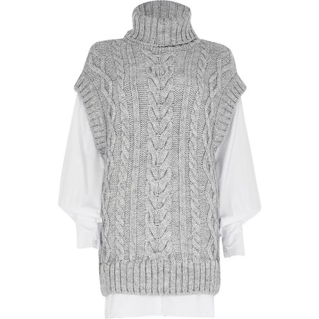 Grey oversized cable knit tunic top | River Island