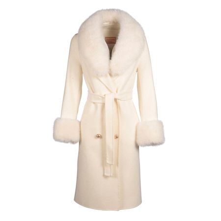 'An American In Paris' 100% Cashmere & Wool Coat With Faux Fur In White | Santinni | Wolf & Badger