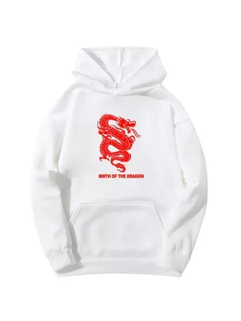 white Chinese Dragon And Slogan Graphic Drop Shoulder Hoodie | SHEIN USA