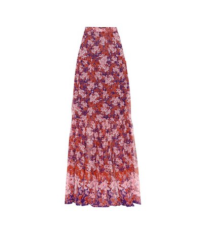 Floral-printed silk maxi skirt