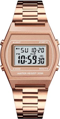 Amazon.com: TOOCAT Rose Gold Watch for Women, Fashion Simple Ladies LED Digital Watch Stainless Steel Band Square Electronic Wrist Watch for Girls : Clothing, Shoes & Jewelry