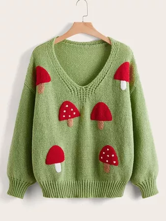 Plus Mushroom Pattern Drop Shoulder Sweater | ROMWE USA