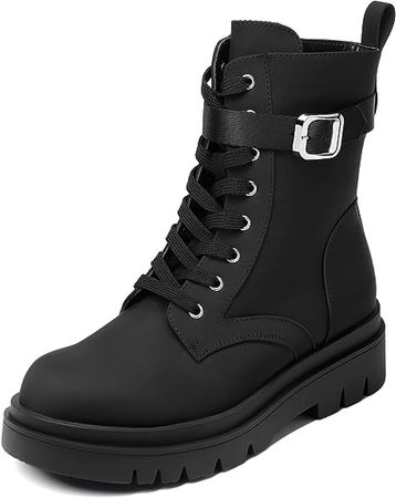 Amazon.com | DREAM PAIRS Women's Sdab2209w-n Chelsea Platform Combat Boots Lace Up Lug Sole Buckle Ankle Booties Shoes, Size 7.5, Black | Ankle & Bootie