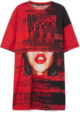 Oversized Printed Cotton-jersey T-shirt - Red