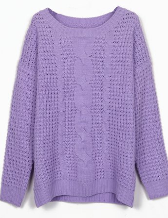 Purple Round Neck Cable Knitting Jumper Sweater - Sheinside.com $31.00