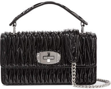 Cleo Matelassé Patent-leather Shoulder Bag - Black