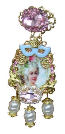 Zibellini Marie Antoinette Hand Painted Mask Pearl Pink Crystal Cameo Earrings