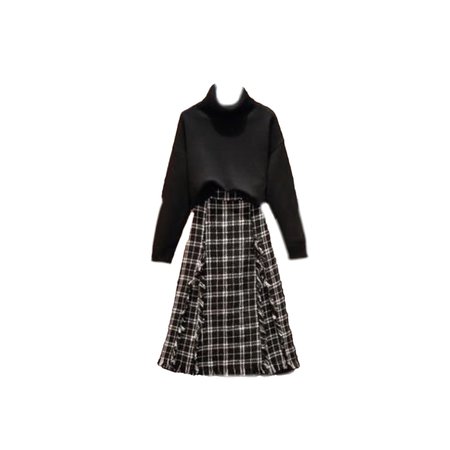 tucked black sweater & black plaid skirt - @cloud9_offic
