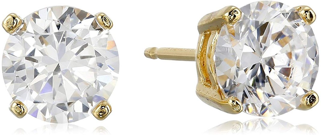 Amazon.com: Amazon Essentials Yellow Gold Plated Sterling Silver Round Cut Cubic Zirconia Stud Earrings (5mm): Jewelry