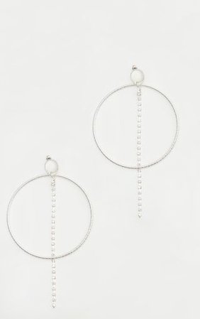 Silver Diamante Hoop Line Earrings | PrettyLittleThing