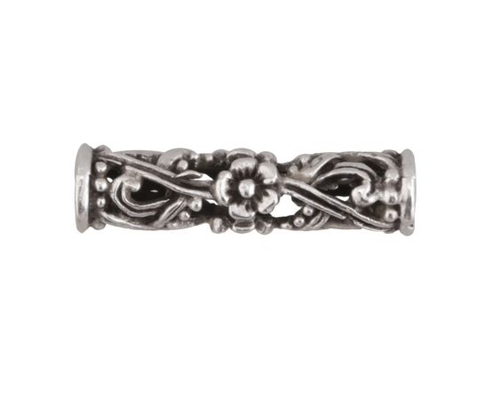 Greek Pewter Openwork Floral Tube 30x7mm - Lima Beads