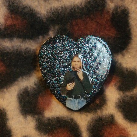 Kurt Cobain Nirvana Glitter Heart Pin Black colored pin by - Depop