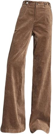 AOBRICON Wide Leg Pants Elastic Waist Pockets Corduroy Pants Autumn Winter Casual Loose Floor-Length Women Trousers at Amazon Women’s Clothing store