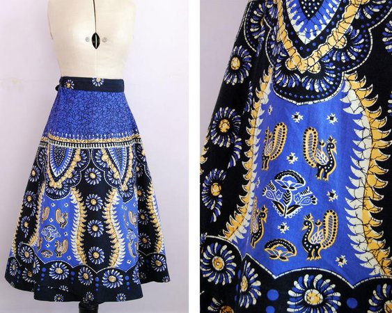 Vintage Indian style bohemian batik wrap skirt Indian cotton | Etsy