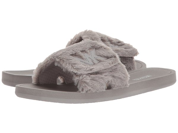 MICHAEL Michael Kors - MK Slide (Pearl Grey Faux Fur) Women's Sandals