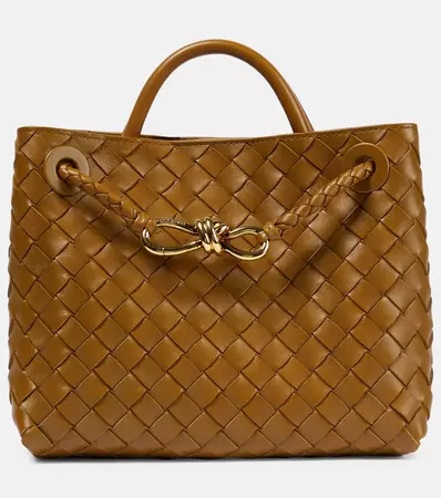 Andiamo Small Leather Tote Bag in Brown - Bottega Veneta | Mytheresa