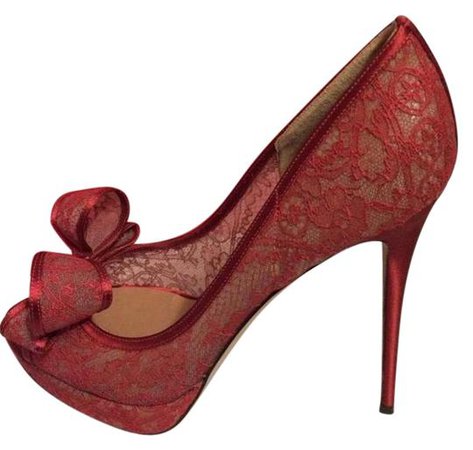 Valentino Red Couture Satin Lace Open Toe Bow Platform Heels Pumps Size EU 41 (Approx. US 11) Regular (M, B) - Tradesy