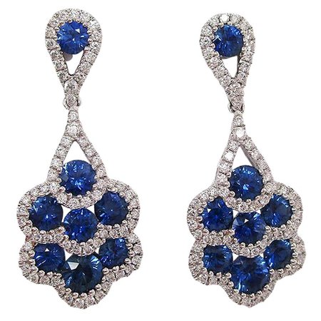 Blue Sapphires, Diamonds,18 Karat White Gold Dangle Earrings For Sale at 1stDibs