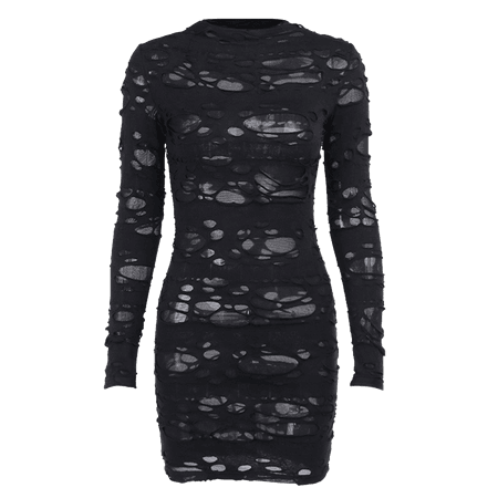 DYSTOPIA ALTERNATIVE GOTHIC PUNK EMO Long Sleeve Distressed Holes Goth Cyberpunk Inspired Dress – noxexit