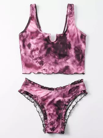Tie Dye Frill Wireless Bikini Swimsuit | SHEIN USA