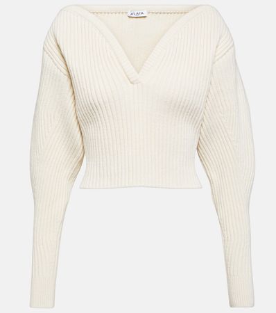 Ribbed Knit Wool Blend Sweater in White - Alaia | Mytheresa