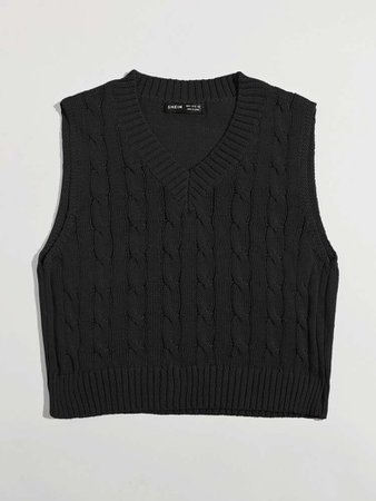 V Neck Cable Knit Sweater Vest | SHEIN USA