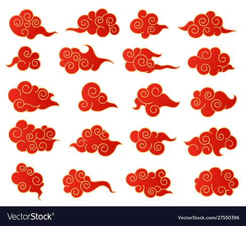 Chinese clouds korean or japanese red and golden Vector Image