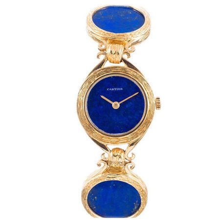 Cartier Rare Lady's Yellow Gold and Lapis Lazuli Bracelet Watch, circa 1972 For Sale at 1stDibs