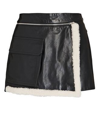 Shearling trimmed leather skirt / short