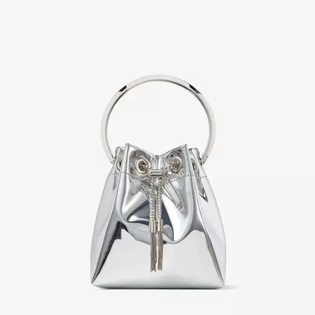 BON BON | Silver Mirror Fabric Mini Bag with Metal Handle | JIMMY CHOO
