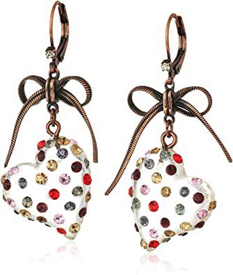 Amazon.com: Betsey Johnson "Confetti" Mixed Multi-Colored Stone Lucite Heart Drop Earrings: Clothing