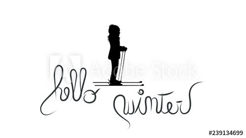 Vector illustration of text hello winter with girl on ski. - Buy this stock vector and explore similar vectors at Adobe Stock | Adobe Stock