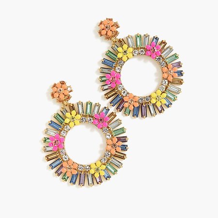 Floral baguette crystal hoop earrings : Women earrings | J.Crew