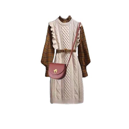 brown sweater and cream sleeveless dress - @cloud9_offic