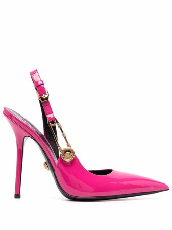 Shop Versace 110mm safety-pin leather pumps with Express Delivery - FARFETCH